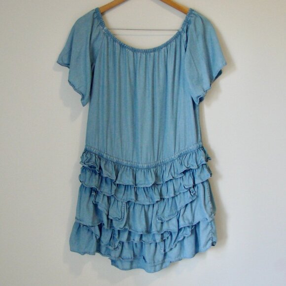 Miss Sixty Dress Y2K Blue Chambray Boho Peasant Ruffled Cowgirl XS Small - Picture 10 of 16